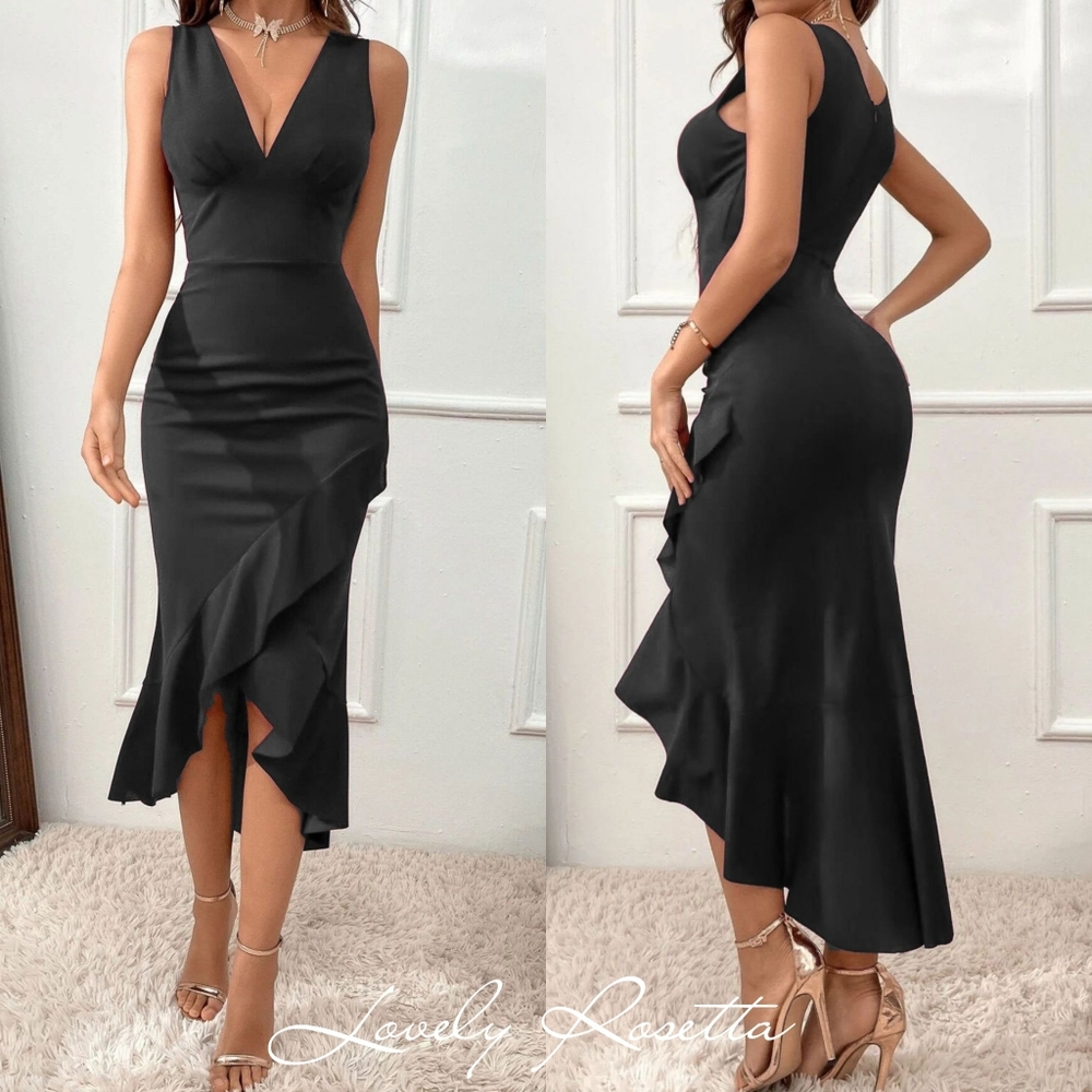 Black Sleeveless Ruffled Dress
